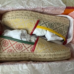 Tory Burch Red and Black Monogram Espadrilles